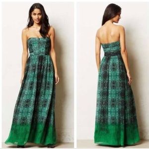 Anthropologie Moulinette Soeurs Green Vernalis Strapless Maxi Dress